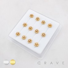 DIMENSIONAL FLORAL MULTI CZ CLUSTER POLISH 316L SURGICAL STEEL L-SHAPE NOSE BOX